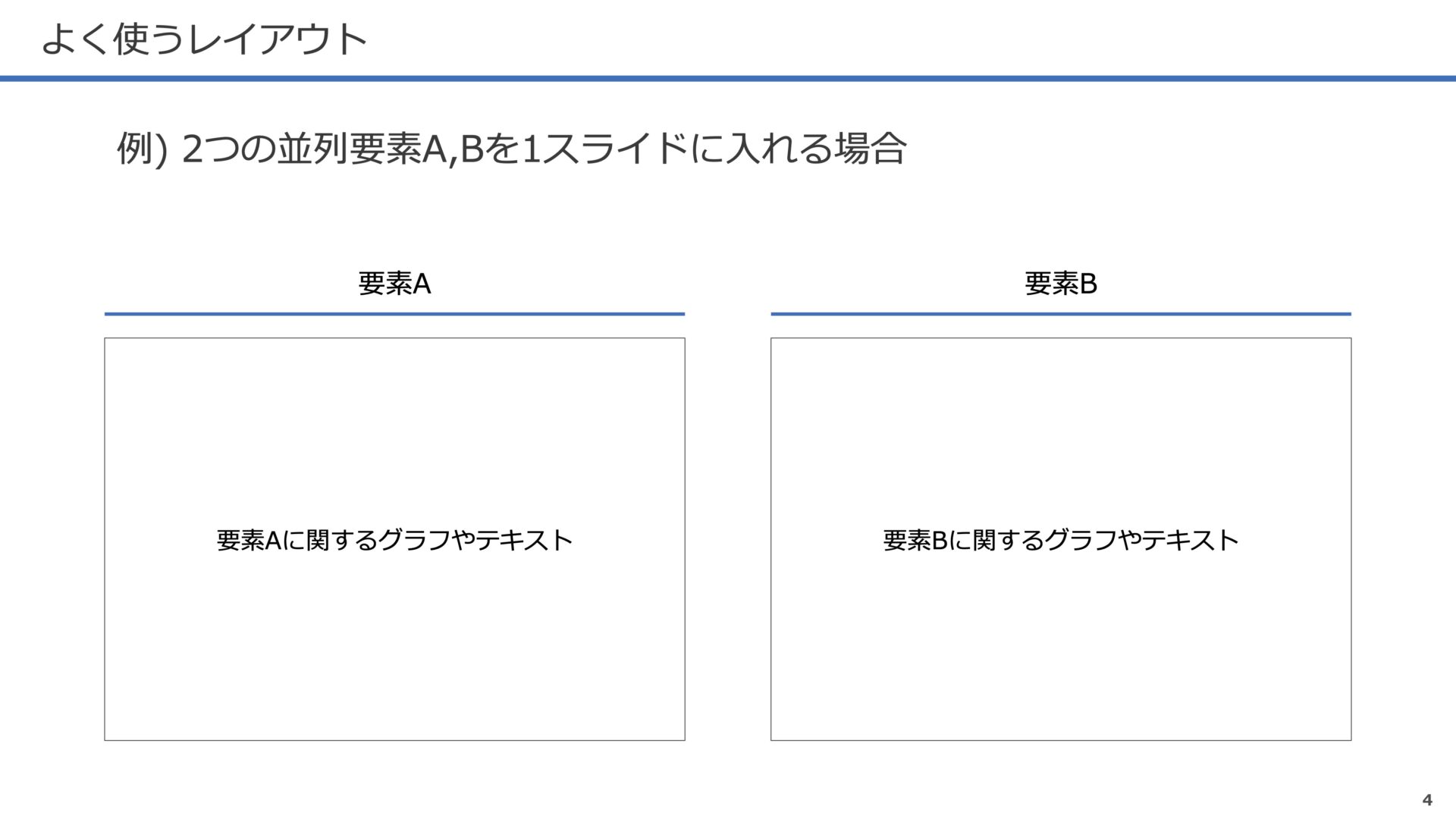 2つの並列要素A,Bを1スライドに入れる場合のレイアウト